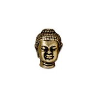 1, 13.5mm Large Hole TierraCast Antique Gold Buddha Head Bead