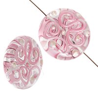 1 20x8mm Crystal with Pink Squiggle Lampwork Disk