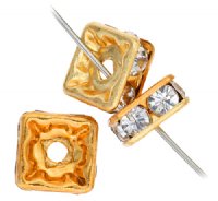 10 6mm Gold Squaredelles with Crystal Rhinestones