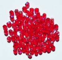 100 4mm Faceted Red AB Firepolish Beads
