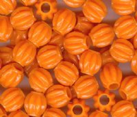 100 10x9mm Neon Orange Ridged Acrylic Oval Beads