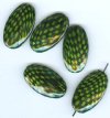 5 33x19mm Acrylic Oval Checkerboard Beads - Black & Green