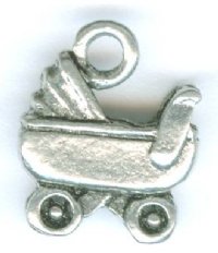 1 14mm Antique Silver Baby Carriage Pendant