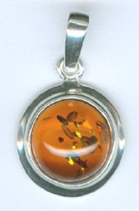 1 16mm Round Cognac Baltic Amber Sterling Pendant