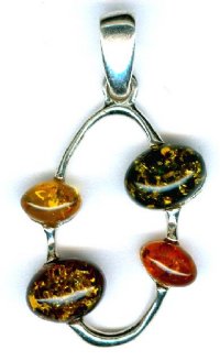 1 32x19mm Wired Oval Multi Stone Baltic Amber Sterling Pendant