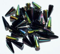 36 5x13mm Black Vitrail Half Coat Glass Spike Beads