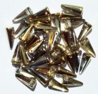 36 5x13mm Crytal Amber Half Coated Glass Spike Beads