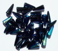 36 5x13mm Black AB Glass Spike Beads