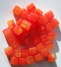 40 8x9mm Matte Orange and Yellow Cube Beads