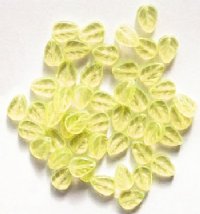 50 11x8mm Transparent Light Jonquil Glass Leaf Beads