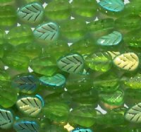 50 11x8mm Matte Transparent Olivine AB Leaf Beads