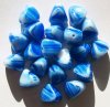 20 14mm White and Blue Triangle Glass Nugget Beads