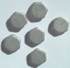 6 17mm Czech Glass Hexagon Peacock Beads - Matte Metallic Grey with Grid Pattern