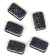 5 19x12mm Czech Glass Flat Rectangle Peacock Beads - Black with Blue Azuro Grid