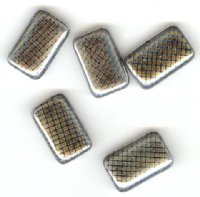 5 19x12mm Czech Glass Flat Rectangle Peacock Beads - Grey Vitrail