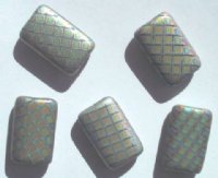 5 19x12mm Czech Glass Flat Rectangle Peacock Beads - Matte Medium Grey Vitrail