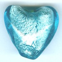 1 19x20mm Light Aqua Silver Foil Heart Bead
