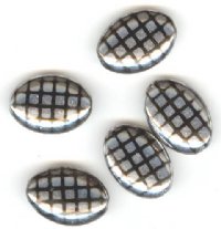 5 20x14mm Czech Glass Flat Oval Peacock Beads - Black with Labrador Grid