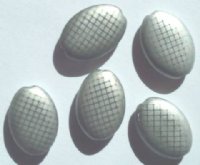 5 20x14mm Czech Glass Flat Oval Peacock Beads - Matte Metallic Grey with Grid Pattern