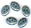 5 20x14mm Czech Glass Flat Oval Peacock Beads - Milky Aqua Marea