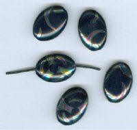 5 20x14mm Czech Glass Flat Oval Peacock Beads - Opaque Navy with Chrome Vitrail Swirl