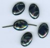 5 20x14mm Czech Glass Flat Oval Peacock Beads - Opaque Navy with Chrome Vitrail Swirl