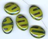5 20x14mm Czech Glass Flat Oval Peacock Beads - Opaque Green with Chrome Vitrail Swirl