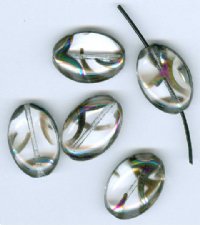 5 20x14mm Czech Glass Flat Oval Peacock Beads - Transparent Crystal with Chrome Vitrail Swirl