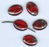 5 20x14mm Czech Glass Flat Oval Peacock Beads - Transparent Red with Chrome Vitrail Swirl