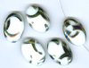 5 20x14mm Czech Glass Flat Oval Peacock Beads - White with Chrome Vitrail Swirl