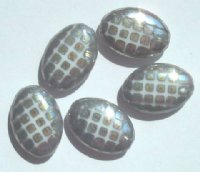 5 20x14mm Czech Glass Flat Oval Peacock Beads - White with Marea Grid