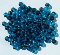 100 6mm Matte Aqua Striped Round Glass Beads