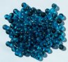 100 6mm Matte Aqua Striped Round Glass Beads