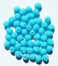 50 6mm Faceted Opaque Light Blue Firepolish Beads