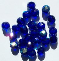 25 8mm Faceted Transparent Cobalt AB Beads