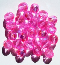 25 8mm Faceted Transparent Hot Pink AB Beads