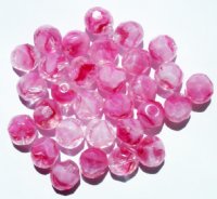 25 8mm Faceted Two Tone Crystal Satin Pink Swirl Firepolish Beads