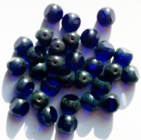 30 8mm Faceted Transparent Cobalt Picasso Tri Cut Beads
