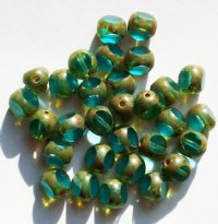 30 8mm Faceted Transparent Picasso Turquoise Tri Cut Beads