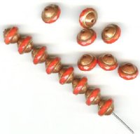 15 8x10mm Opaque Red & Bronze Faceted UFO Beads