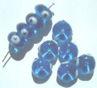 10 8x12mm Aqua Evil Eye Rondelle Beads