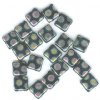 20 8x8mm Czech Flat Square Peacock Beads - Jet With Marea Dots