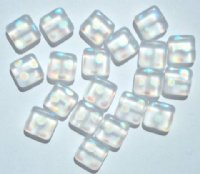 20 8x8mm Czech Flat Square Peacock Beads - Matte Crystal AB