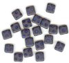 20 8x8mm Czech Flat Square Peacock Beads - Matte Dark Blue Azuro