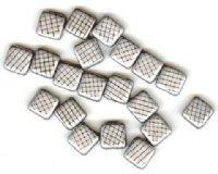 20 8x8mm Czech Flat Square Peacock Beads - Matte Grey and Black Grid