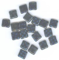 20 8x8mm Czech Flat Square Peacock Beads - Metallic Dark Blue and Grey Grid