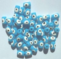 50 8x6mm Acrylic Opaque Light Blue Evil Eye Barrel Beads