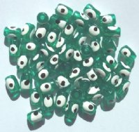 50 8x6mm Acrylic Transparent Green Evil Eye Barrel Beads