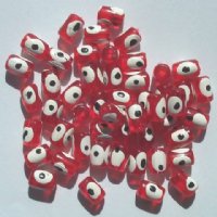 50 8x6mm Acrylic Transparent Red Evil Eye Barrel Beads