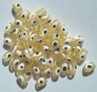 50 8x6mm Acrylic Transparent Yellow Evil Eye Barrel Beads